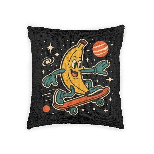Playful Banana Skateboard Space Scene Woven Pillows
