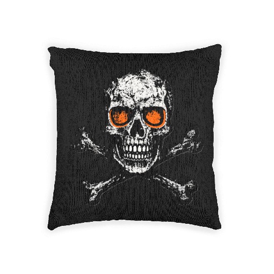 Grunge Skull Crossbones Orange Eyes Woven Pillows