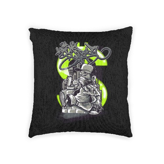 Urban Graffiti Kid Portrait Woven Pillows