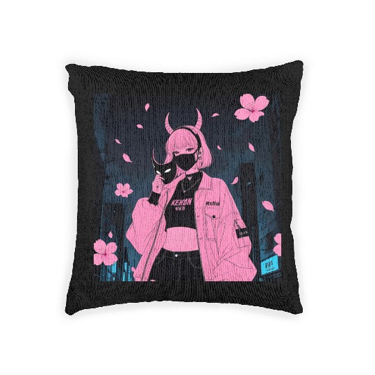 Neon Sakura Night Streetwear Design Woven Pillows