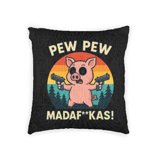 Pew Pew Pig with Guns Woven Pillows