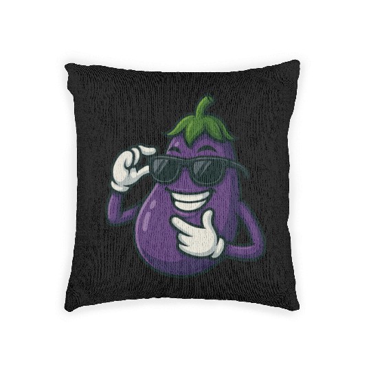 Cool eggplant vegetable design with sunglasses car Woven Pillows