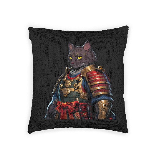 Warrior Cat in Armor Artwork Woven Pillows