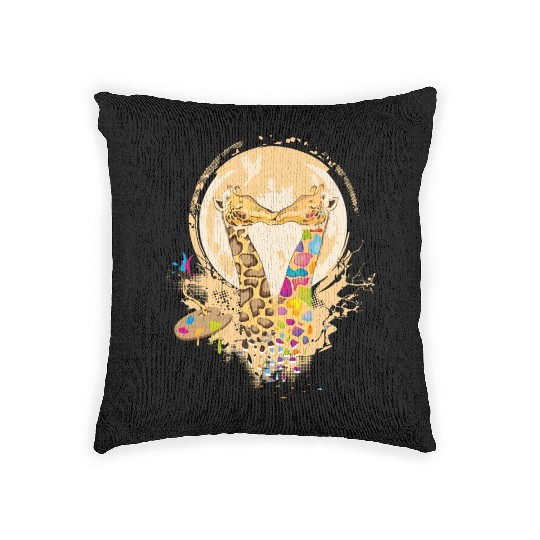 Colorful Giraffes in Love in Graffiti Style Woven Pillows