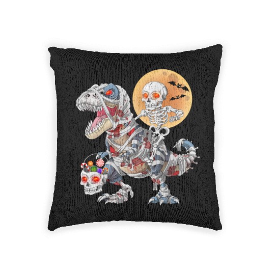 Skeleton Riding Zombie Mummy Dinosaur Halloween Woven Pillows