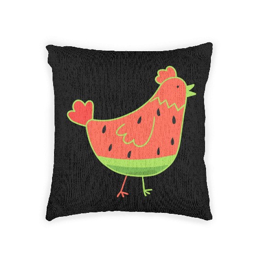 Whimsical Watermelon Chicken Illustration Woven Pillows