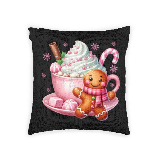 Whimsical Holiday Hot Chocolate Scene Woven Pillows