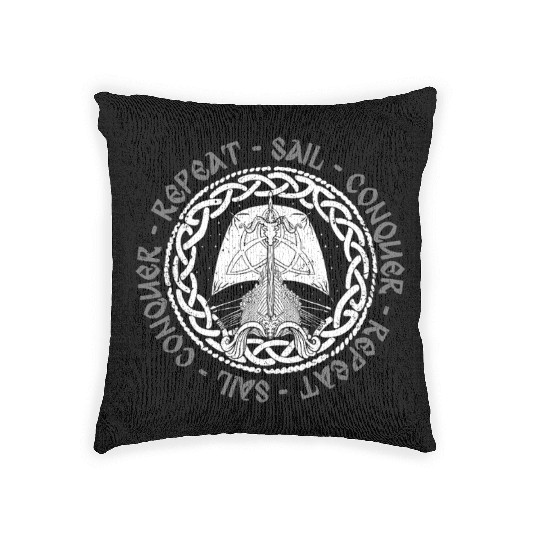 Viking Mythology Pagan Sail Conquer Repeat Woven Pillows