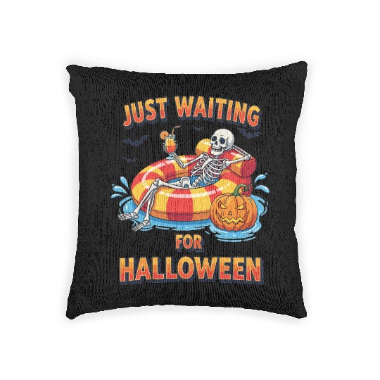 Cool Spooky Just Waiting For Halloween Skeleton Woven Pillows