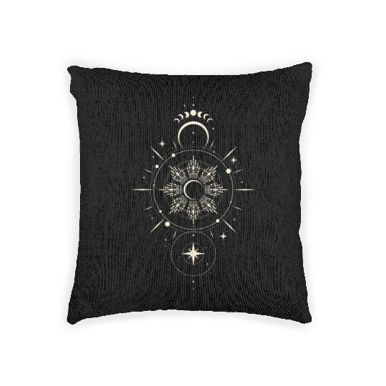 Celestial Mandala Sun and Moon Design Woven Pillows