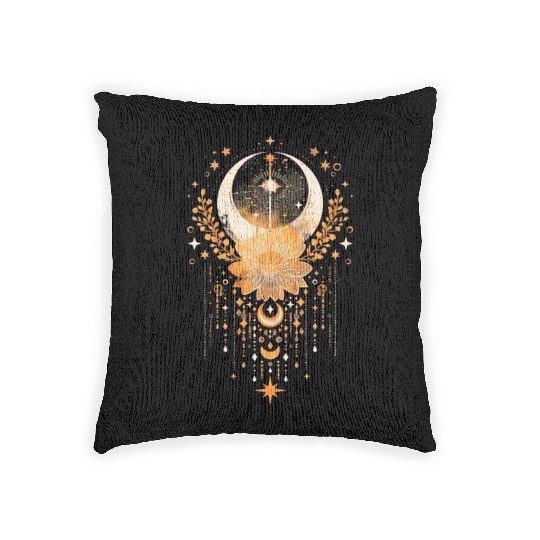 Celestial Lotus Moon Dreamcatcher Woven Pillows