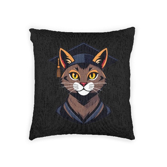 Back to school cat brown Woven Pillows