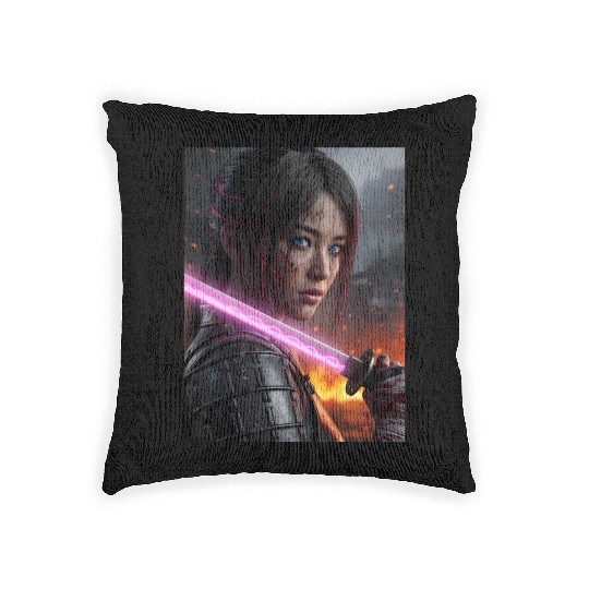 Cyberpunk Samurai Girl Woven Pillows