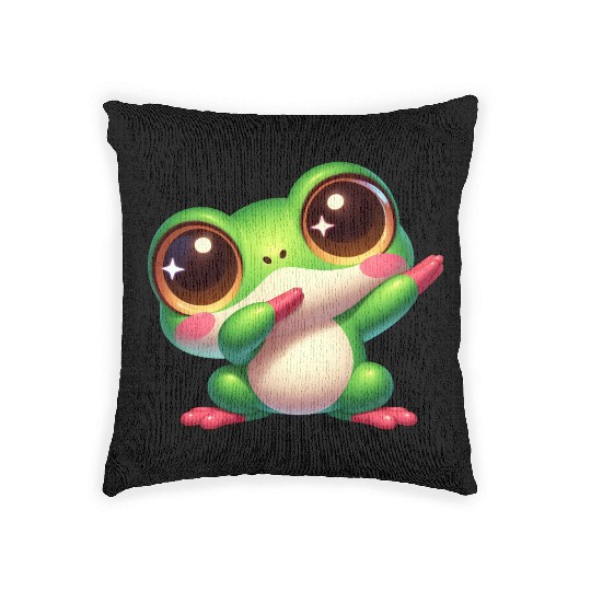 Cute frog dab dance gamer chibi cartoon kawaii Woven Pillows