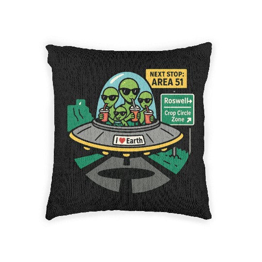 Alien road trip Woven Pillows