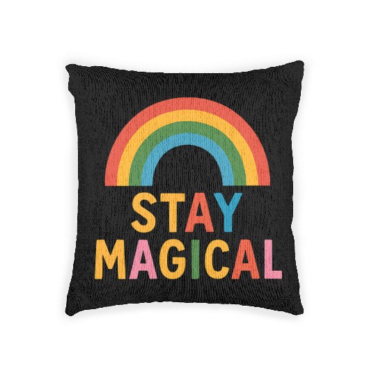 Vibrant Rainbow Stay Magical  Woven Pillows