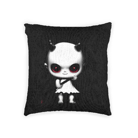 Cute Demon Baby with Horns and Bat Wings Woven Pillows