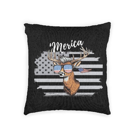 'Merica Deer with mullet American Flag Sunglasses Woven Pillows