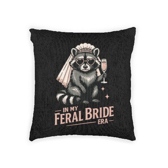 Feral Bride Era Funny Raccoon Bride with Champagne Woven Pillows