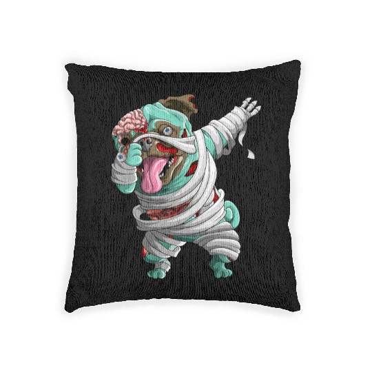 Dabbing Zombie Mummy Pug Cute Halloween Pugs  Woven Pillows