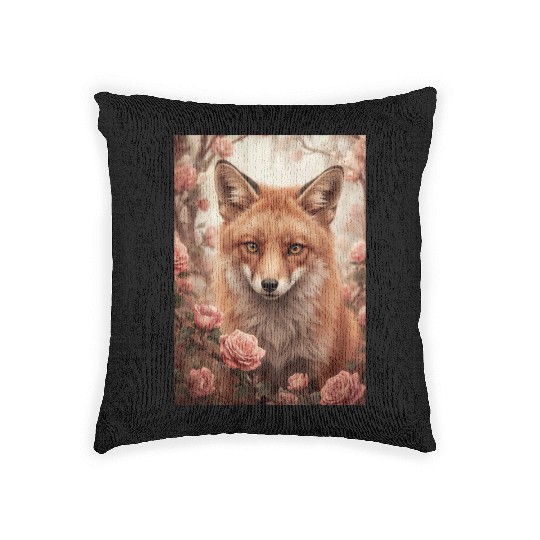 Red Fox Among Roses Woven Pillows