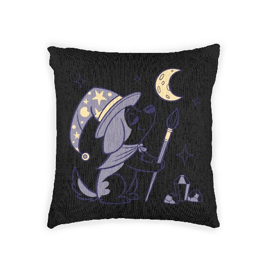 Mystical Moon Wizard Illustration Woven Pillows