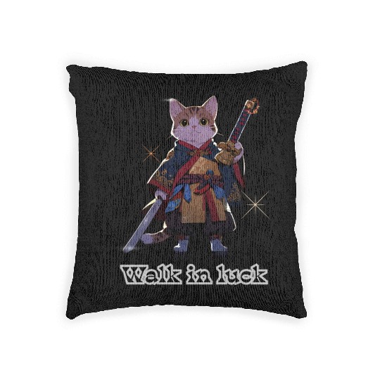 Samurai Cat Illustration for Apparel Woven Pillows