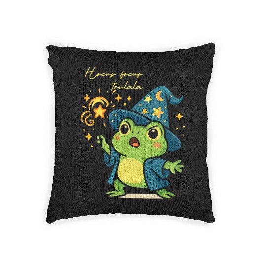 Magical Froggy Wizard Illustration Woven Pillows