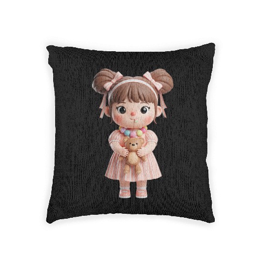 Sweet Candy Girl with Teddy Bear Woven Pillows