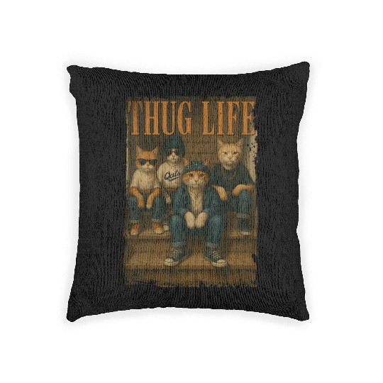 Thug Life Cats Funny Gangsta Street Style Woven Pillows