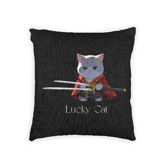 Mythic Warrior Cat with Swords Woven Pillows