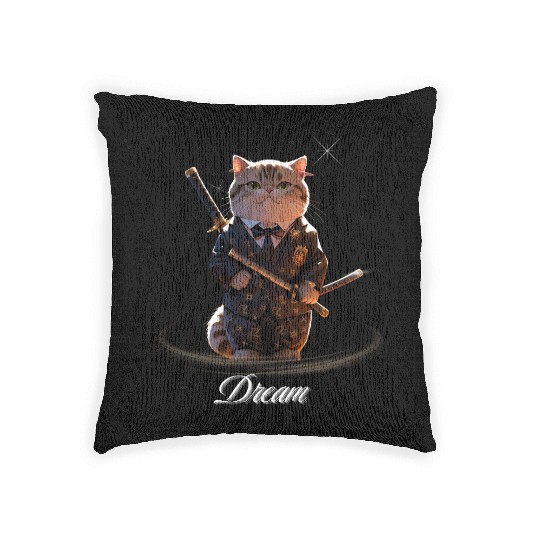 Samurai Cat in Formal Kimono Woven Pillows