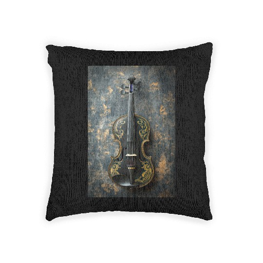 Elegant Black and Gold Violin Woven Pillows