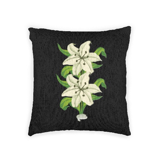 Elegant White Lily Botanical Illustration Woven Pillows
