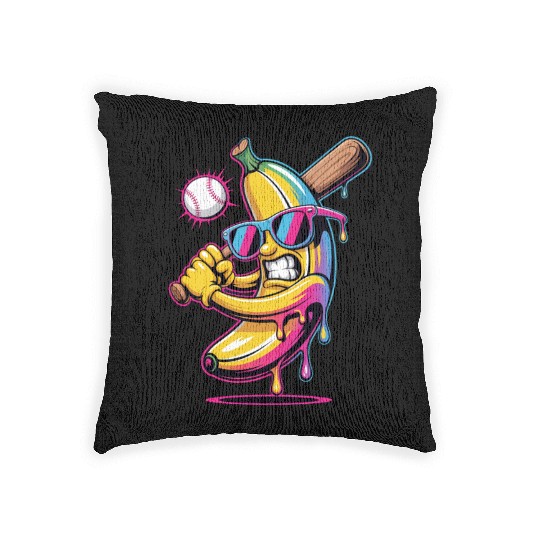Funny Banana Swinging Baseball Humor Cartoon Drip Woven Pillows