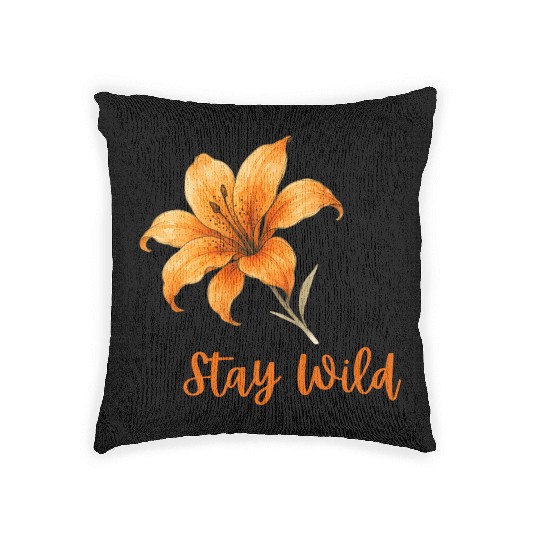Vivid Orange Lily with Stay Wild Message Woven Pillows