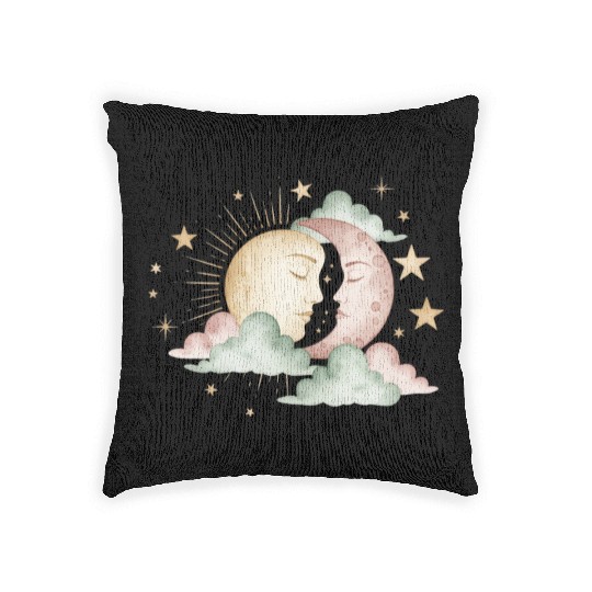 Sun & Moon Embrace Woven Pillows design