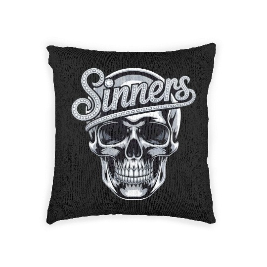 Chrome Skull Sinners Diamond Bling Woven Pillows