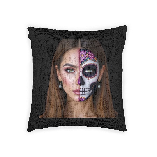 Day of the Dead Sugar Skull Face Art Woven Pillows