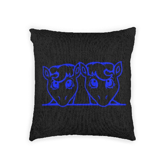 2 Cute Horses Sweet Pony Two friends Couple Team Woven Pillows