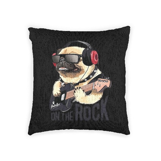 Rockstar Dog with Guitar & Headphones Woven Pillows