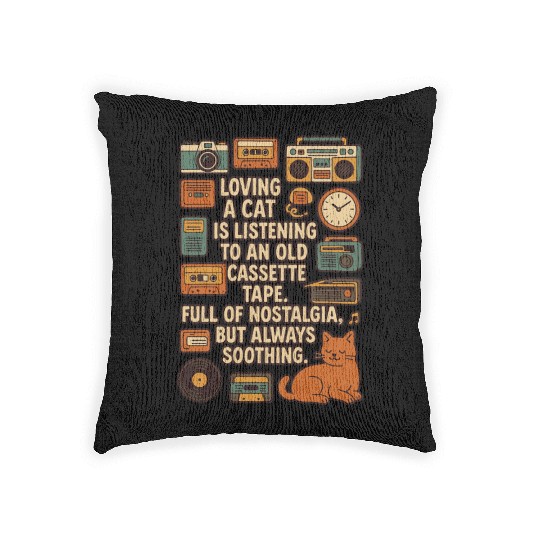 Nostalgic Cat Listening Cassette Tape Woven Pillows