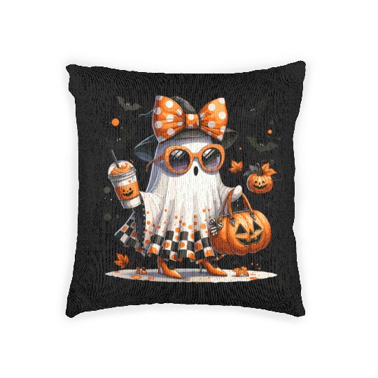 Ghost Girl Bow Coquette Halloween Women Kids Ghost Woven Pillows