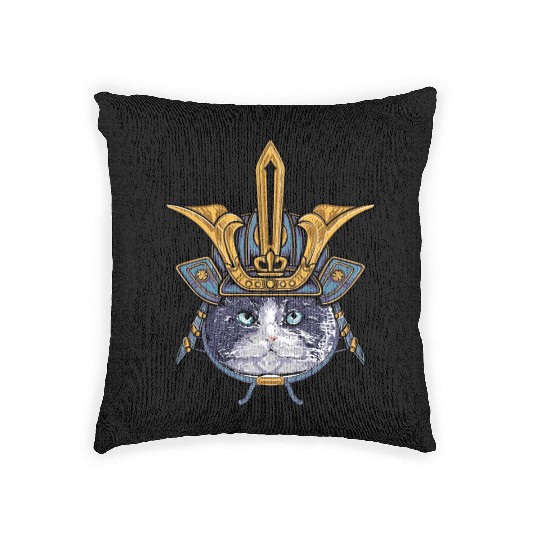 Samurai Cat Warrior Woven Pillows