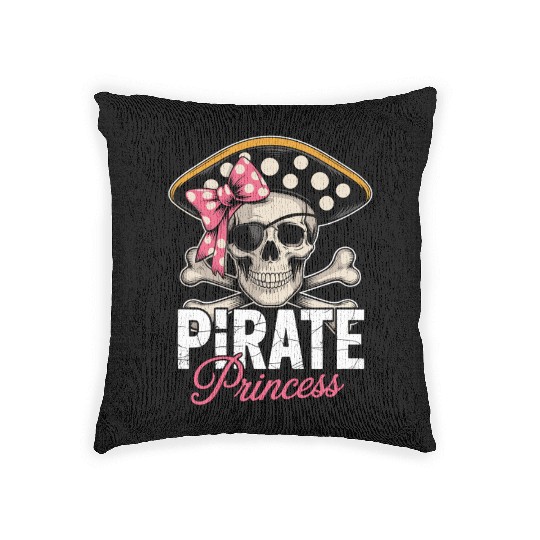 Pirate Princess Skull and Crossbones with Pink Bow Woven Pillows