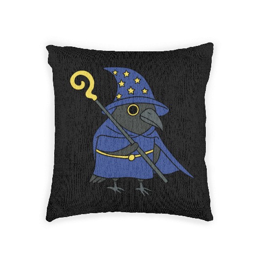 Mystical Wizard Raven Illustration Woven Pillows