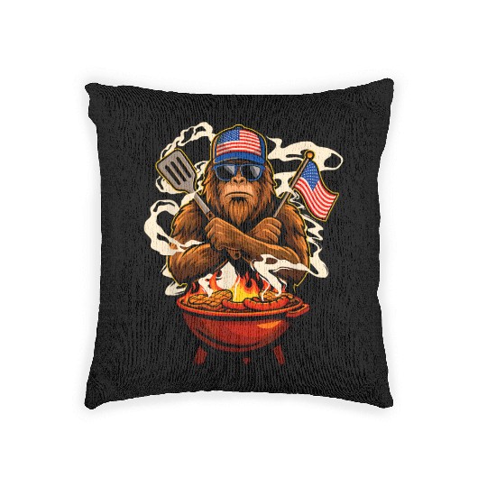 Patriotic BBQ Gorilla Illustration Woven Pillows