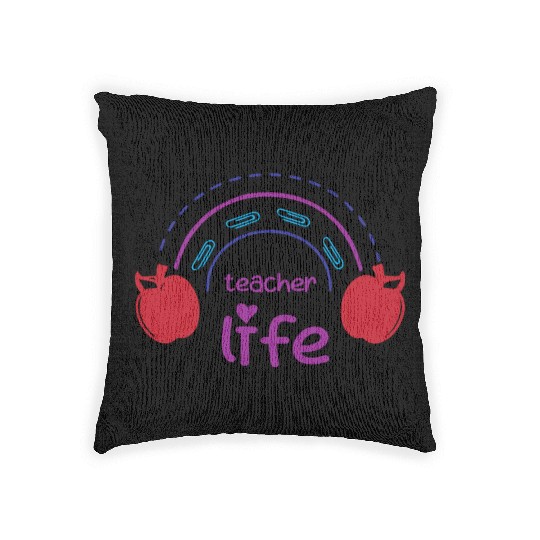 Teacher Life – Rainbow & Apple Design Woven Pillows