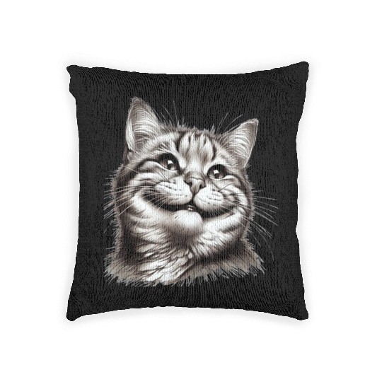 Joyful Cat Illustration for Apparel Woven Pillows