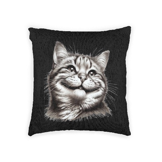 Joyful Cat Illustration for Apparel Woven Pillows
